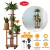 5-Tier Wooden Plant Stand with Wheels – Pine Plant Pot Display Rack for Indoor/Outdoor Décor