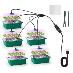 5-Pack Seed Starter Trays with Grow Lights and Humidity Domes – 60-Cell Germination Kit with 5-Level Brightness and 4 Timers