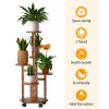 5-Tier Wooden Plant Stand with Wheels – Pine Plant Pot Display Rack for Indoor/Outdoor Décor