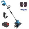 800W 21V Cordless Tiller Cultivator – 3.0Ah Battery, 8.66 in Width, 6.69 in Depth, Manganese Steel Tines