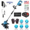800W 21V Cordless Tiller Cultivator – 3.0Ah Battery, 8.66 in Width, 6.69 in Depth, Manganese Steel Tines