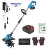 800W 21V Cordless Tiller Cultivator – 3.0Ah Battery, 8.66 in Width, 6.69 in Depth, Manganese Steel Tines