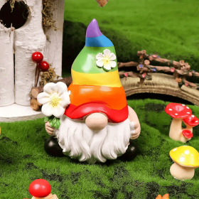 Garden Rainbow Gnome Resin Statue – Faceless Mini Decor