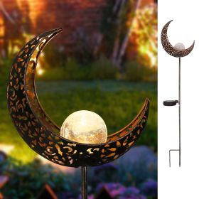 Solar Moon Stake Lawn Light – Warm White Crackle Glass & Metal