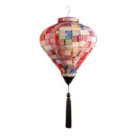 12" Color-Grid Chinese Cloth Lantern – Traditional Hanging Lampshade