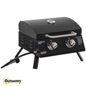 Portable 2‑Burner Propane Gas Tabletop Grill with Foldable Legs & Lid Thermometer