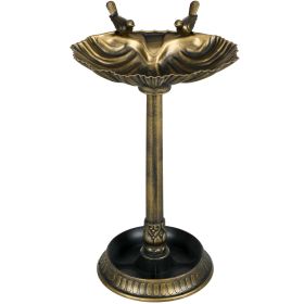 32" Antique Bronze Birdbath with Planter Pedestal & Bird Statues