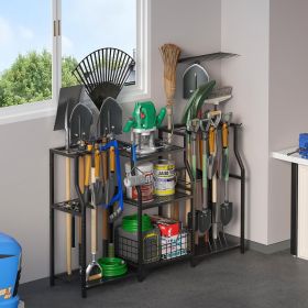 Heavy‑Duty Garden Tool Organizer Tower Rack with Hooks – 3‑Tier