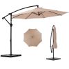 10 ft Offset Hanging Patio Umbrella with Base – Khaki, Tilt & Rotate