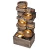 28" Rustic Jugs Outdoor Fountain – 5‑Tier Cascading with LED Lights