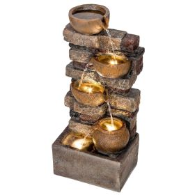 28" Rustic Jugs Outdoor Fountain – 5‑Tier Cascading with LED Lights