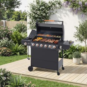 6‑Burner Propane Gas Grill with Side Burner, Cast‑Iron Grates & Side Tables – 72,000 BTU