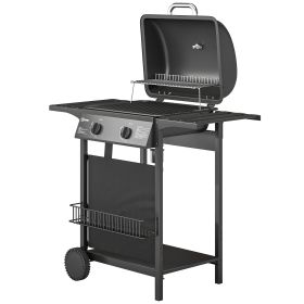 2‑Burner Propane Gas Grill with Wheels, Warming Rack & Side Shelves – 18,000 BTU