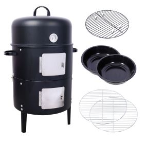 Steel Vertical Charcoal Smoker Grill – 17 in Round, 2‑Tier