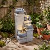 4‑Tier Cascading Water Fountain – Resin with Warm White LEDs, Indoor/Outdoor