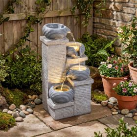 4‑Tier Cascading Water Fountain – Resin with Warm White LEDs, Indoor/Outdoor