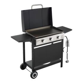3‑Burner Propane Flat Top Griddle Grill with Cart, Lid & 33,000 BTU