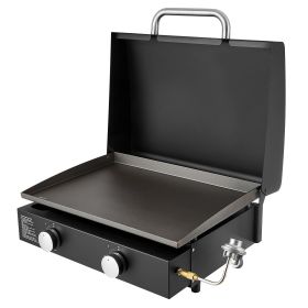 Portable 2‑Burner Propane Gas Griddle with Lid & Grease Tray – 22 in Tabletop