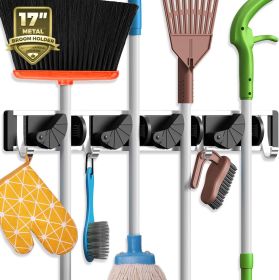 Holikme Metal Broom Holder Wall Mount – 4 Positions with 4 Hooks, Black