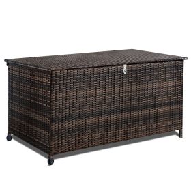 120 Gal Resin Wicker Deck Box – Waterproof Outdoor Storage Bench