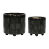Set of 2 Shiny Black Textured Planters – 6" and 8"