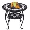 26.8" Black and White Mosaic Ceramic Wood‑Burning Fire Pit Table
