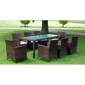 Brown Outdoor Furniture Set with Steel Frame, PE Rattan, and Glass Top – Large