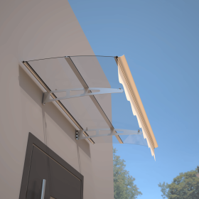 DA5934C Series Door Window Awning Canopy Made of 0.137Inch Thick Crystal Solid Polycarbonate Sheet and Aluminum Alloy with Valance in size of 59" Wide