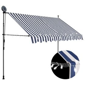 Manual Retractable Awning with LED 98.4" Blue and White