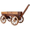 Wood Wagon Flower Planter Pot Stand with Wheels – Rustic Garden Outdoor Décor