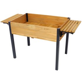 Raised Garden Bed – Fir Wood Planter Boxes with Metal Legs & Folding Storage Shelf