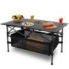 Folding Aluminum Camping Table with Roll-Up Top and Storage Basket