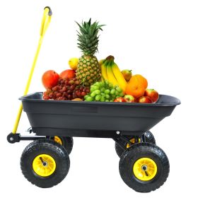 Folding Poly Garden Dump Cart with Steel Frame & 10 in Pneumatic Tires – 300 lb Capacity