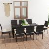 Black Poly Rattan Dining Set with Glass Tabletop