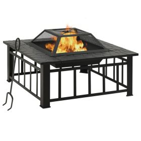 XXL Steel Garden Wood‑Burning Fire Pit with Poker 31.9" x 31.9" x 18.5"