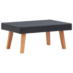 Black PE Rattan Coffee Table with Powder-Coated Steel and Eucalyptus Wood