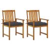 Set of 2 Garden Chairs with Anthracite Cushions and Natural Wood Frames