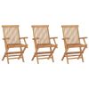 Set of 3 Foldable Teak Brown Garden Chairs