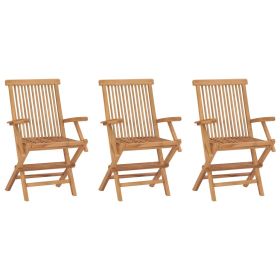 Set of 3 Foldable Teak Brown Garden Chairs