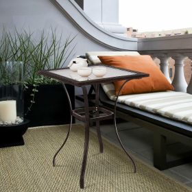 28.5" Square Outdoor Patio Glass Top Table with Rattan Edge