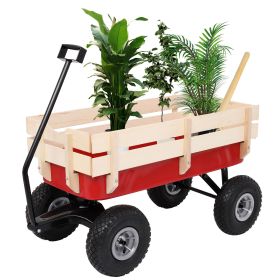Four‑Wheel Garden Wagon – Iron & Wood Utility Cart, 38.2 x 16.9 x 30.7 inches