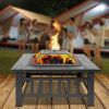 Portable Square Metal Fire Pit – 32" Black with Mesh Lid & Accessories