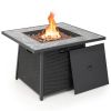 35" Propane Gas Fire Pit Table with Wicker Rattan Base, Lava Rocks, and PVC Cover