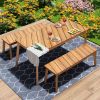 3-Piece Acacia Wood Table and Bench Dining Set for Outdoor and Indoor Use