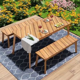3-Piece Acacia Wood Table and Bench Dining Set for Outdoor and Indoor Use