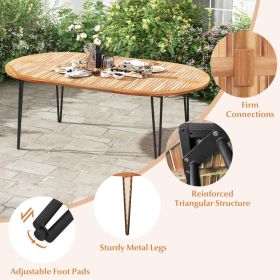 Oval Acacia Wood Patio Dining Table with Umbrella Hole for 8 People – 79"