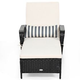 Patio Wicker Chaise Lounge Chair with Pillow and Adjustable Backrest
