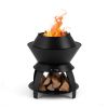 20" Patio Metal Camping Fire Bowl with Pot Holder and Storage Shelf