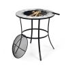23.5" Round Wood‑Burning Fire Pit Table with Mesh Cover and Fire Poker