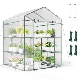 Walk‑In Greenhouse with 4 Tiers & 8 Shelves – PVC Cover, Roll‑Up Door